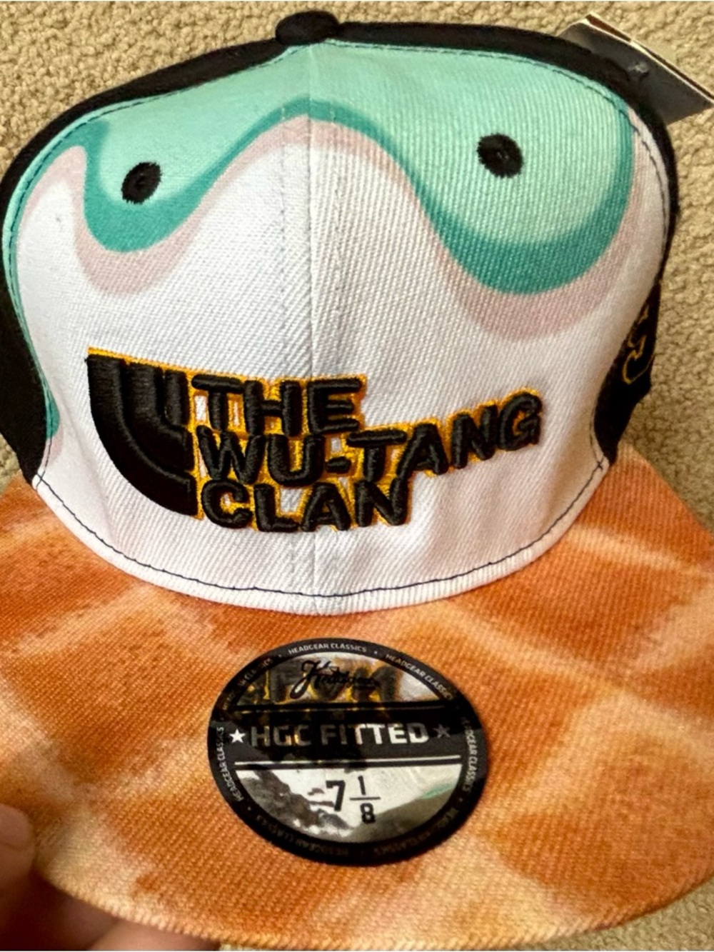 The Wu-Tang Clan Embroidered Fitted Hat in White, Teal & Orange